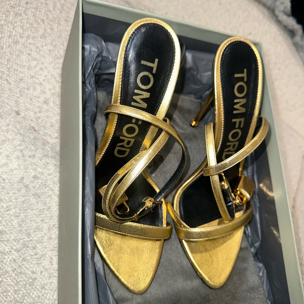 Tom Ford Lock Metallic Stiletto Sandals